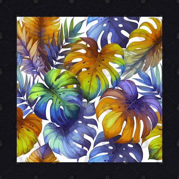Colorful Monstera Tropical Leaves by Siha Arts